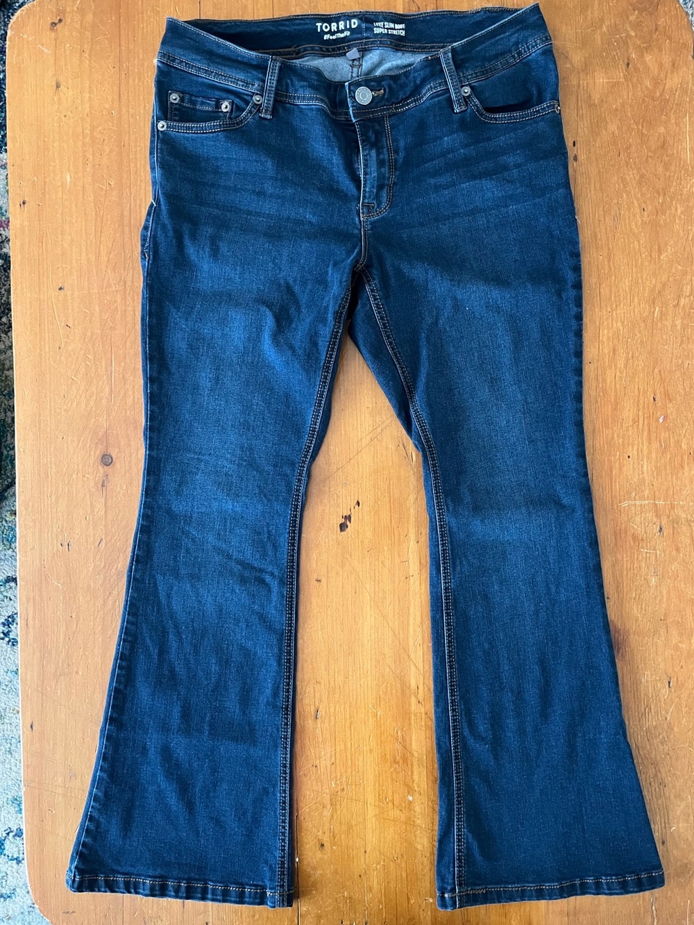 Torrid Luxe Slim Boot Super Stretch  Dark Blue Wash 12 Short Jeans